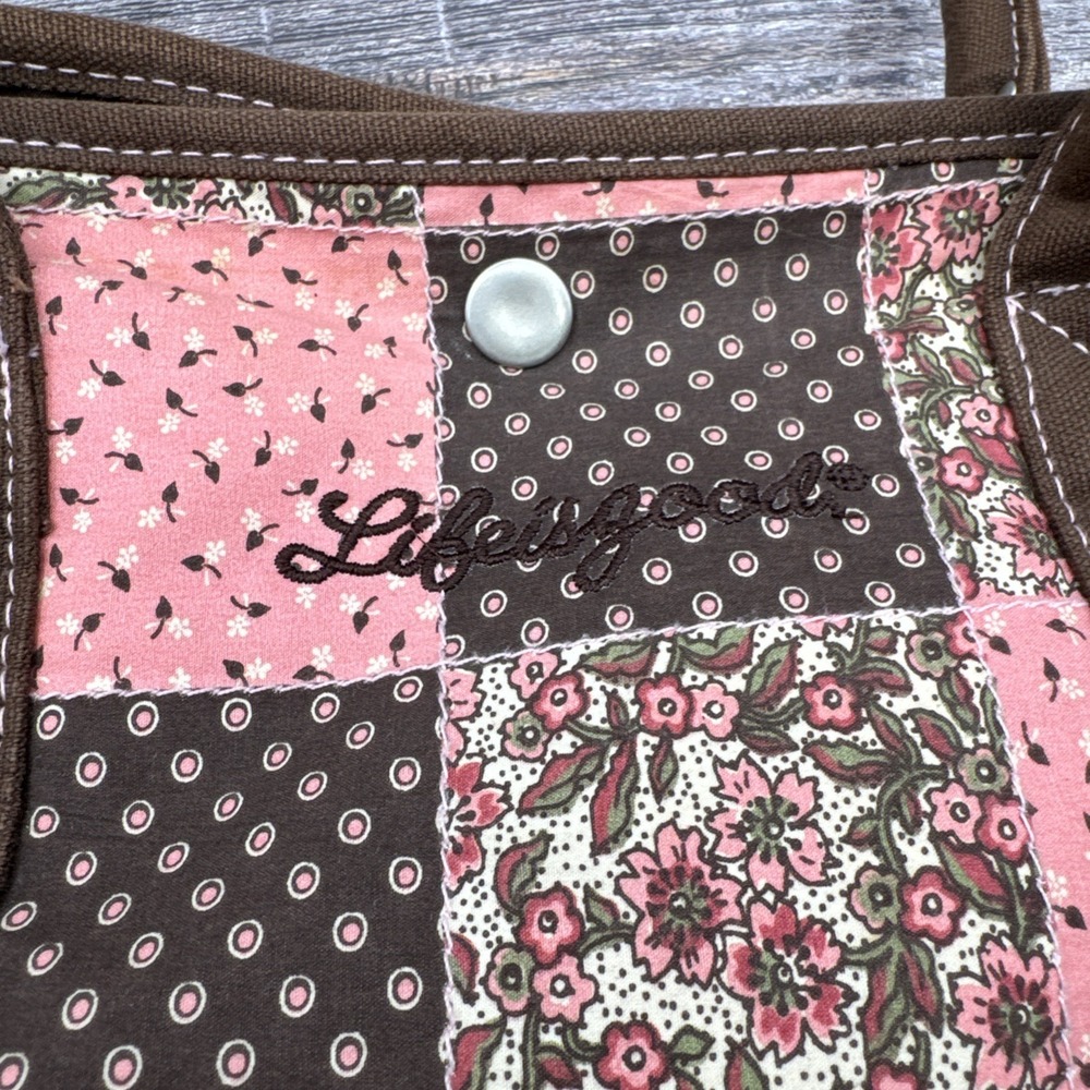 Rare Y2K Life is Good Patchwork Shoulder Tote Floral Polka Dots Coconut Girl - Picture 4 of 10